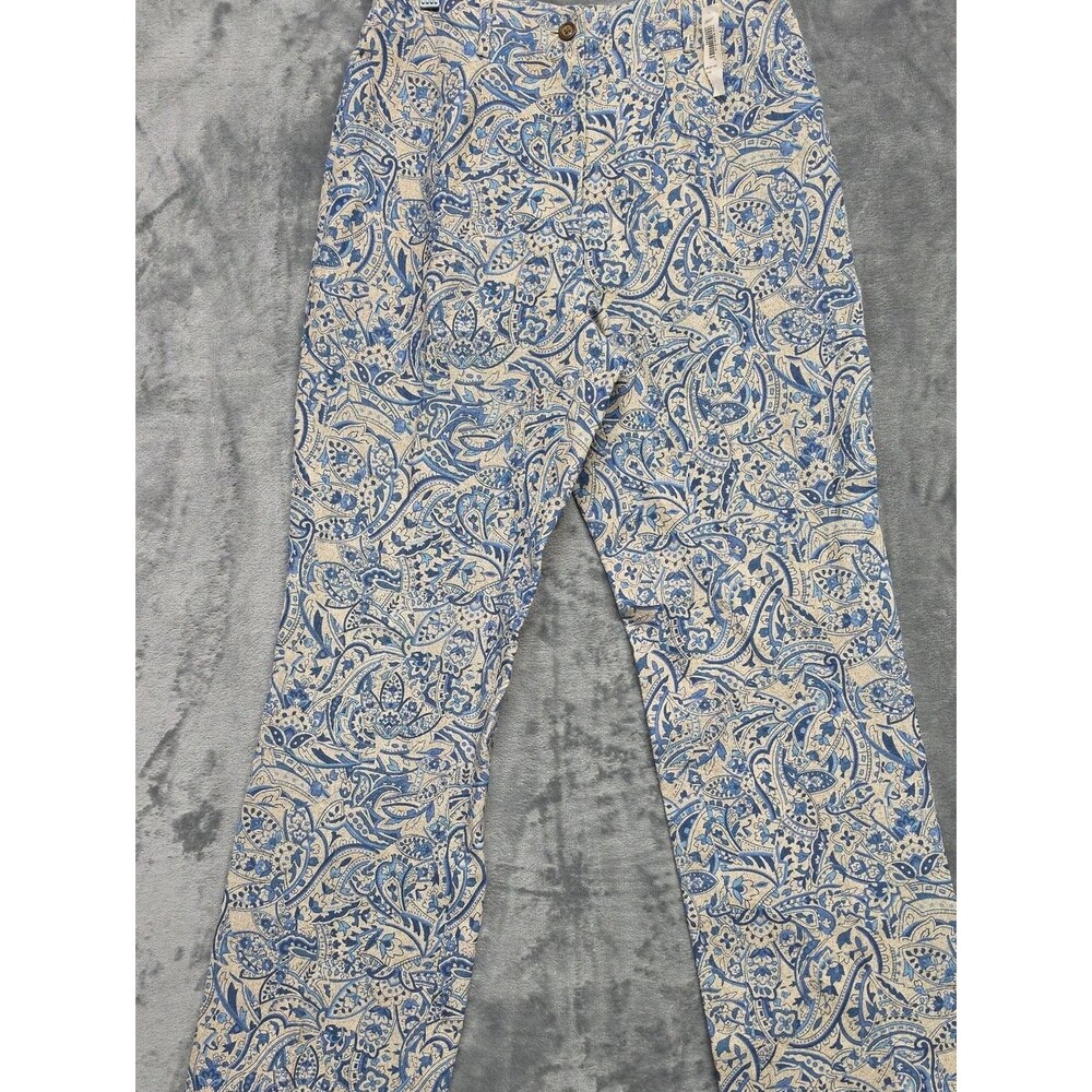 VINTAGE Harold's Blue and Cream Paisley Linen Cropped Pants SZ 2